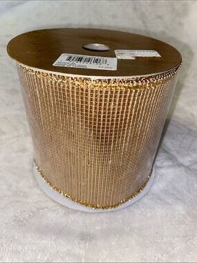 NWT Old Stock Farrisilk Christmas Matte Gold Lame Jute Wired Ribbon 10 yards